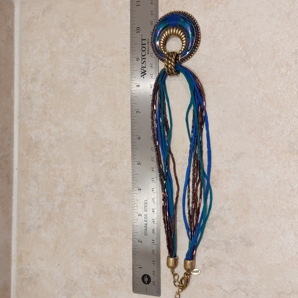 3 for $30 Chicos Fashion Jewelry Necklace Purple Blue Gold Multi-Strand Pendant - Picture 4 of 4